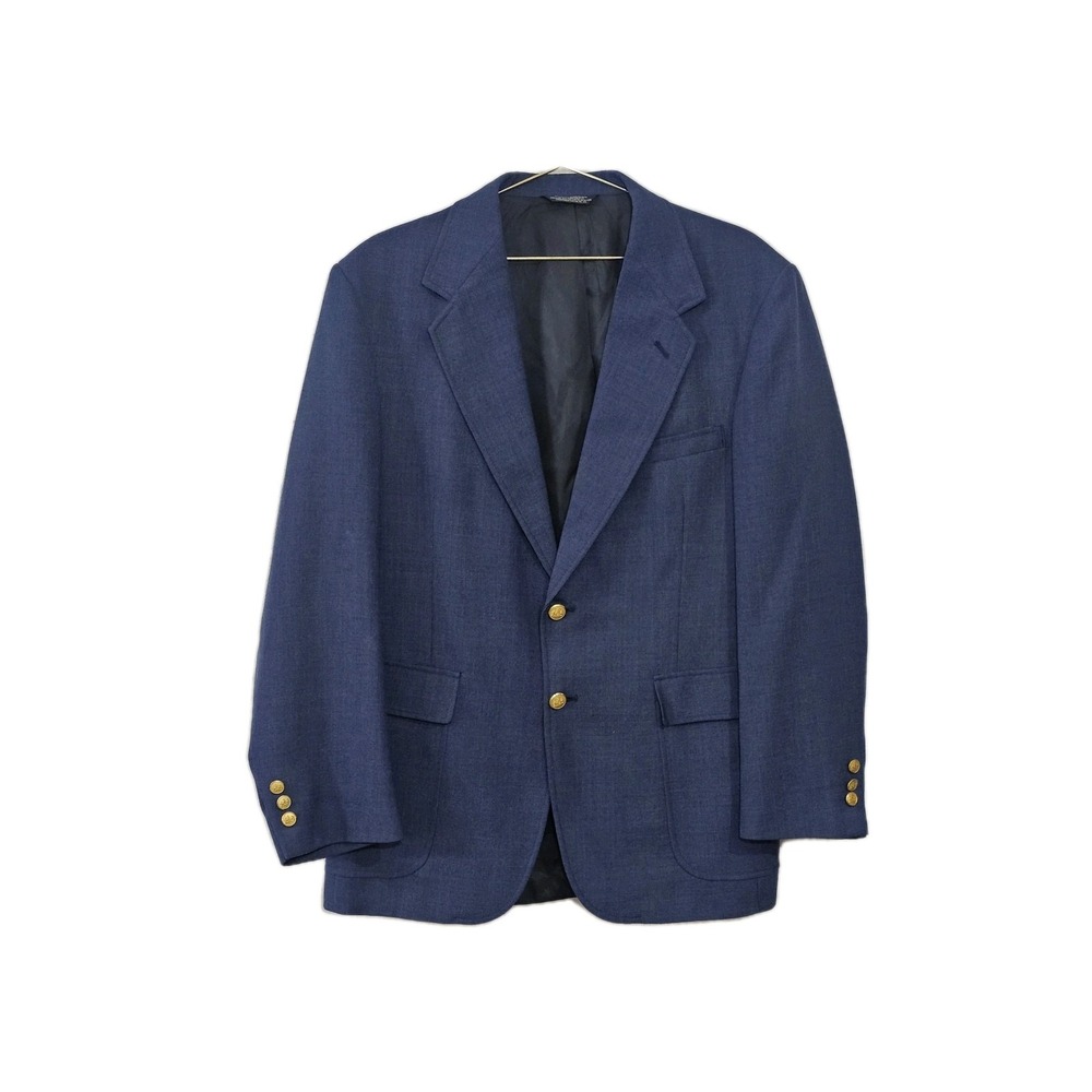 Vtg Stafford Mens Blazer Suit Jacket 40R Blue Hopsack Gold Button Coat Wool